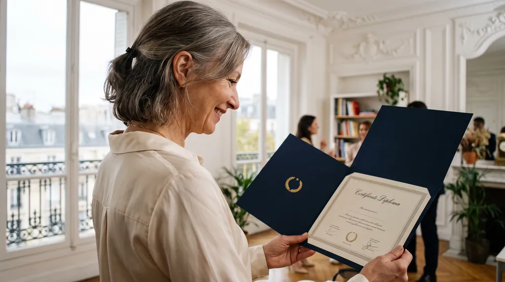 Une femme découvre son diplôme obtenu par la VAE